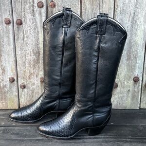 Vintage Larry Mahan Black Exotic Tall Women's Cowboy Boots